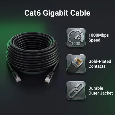 Cat 6 Ethernet Cable 1000Mbps High Speed Gigabit RJ45 LAN Network Cord - Durable Thick Jacket for Stable Transmission