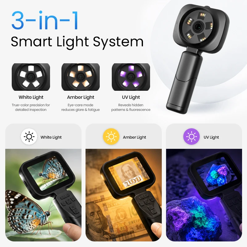 LED-Kamera-Mikroskop mit einstellbarem Fokus, 2,8-Zoll-IPS-Bildschirm, Handlupe, 1080P HD, 100-fache Vergrößerung, tragbares digitales Vergrößerungsgerät. – Detail 9