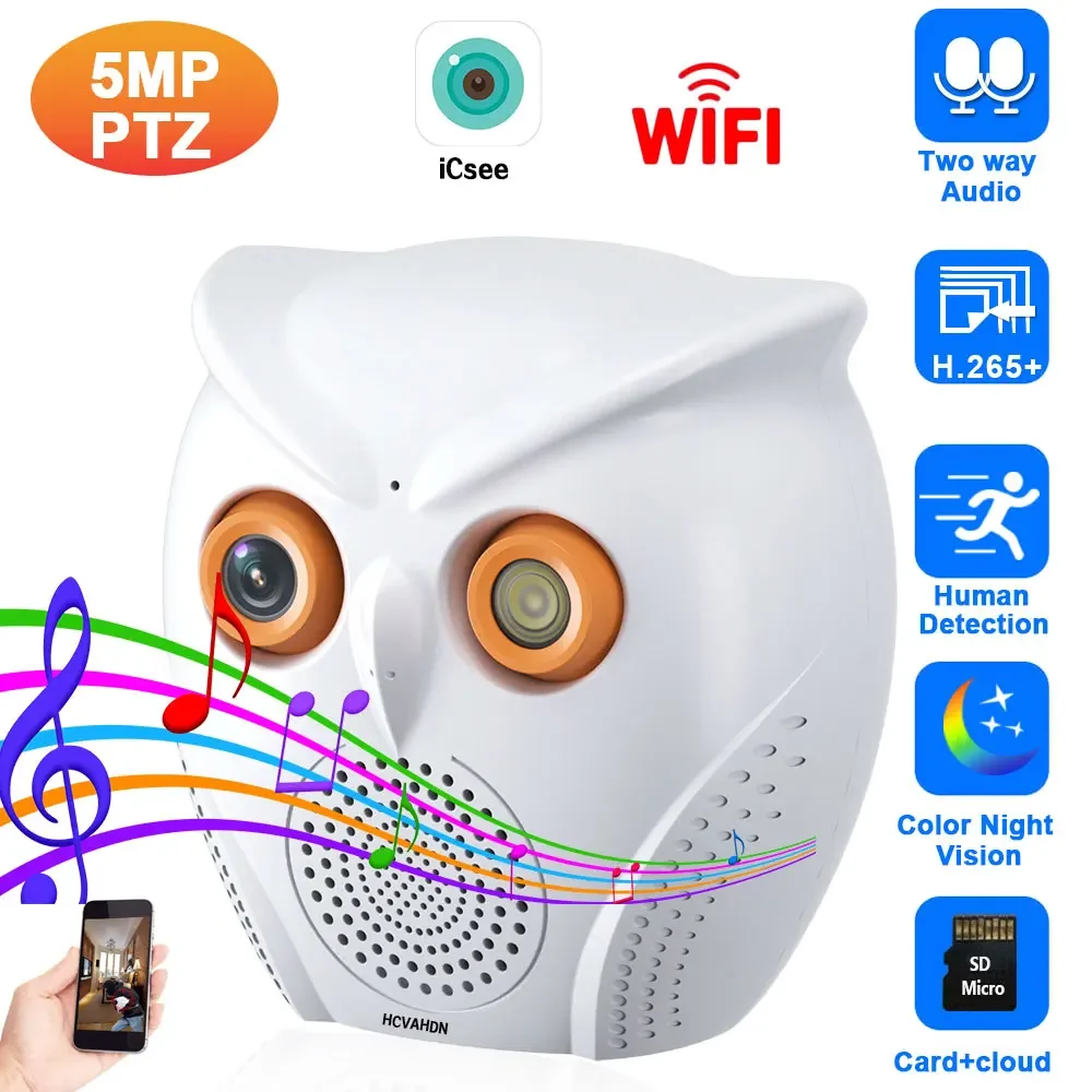 5MP ICSEE Wireless CCTV Surveillance Camera Built-in Bluetooth Speaker Color Night Vision Wifi Home Security Baby Monitor Camera