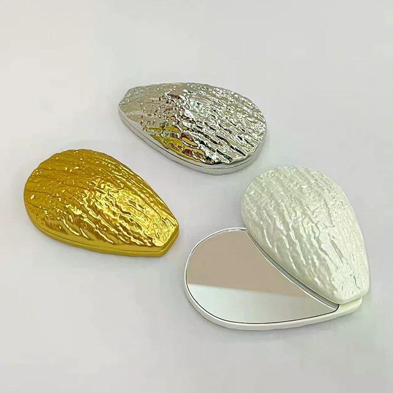 Espejo cosmético de doble cara con forma de ostra, espejo plegable deslizante, espejo de mano para niñas, espejo de tocador compacto irrompible