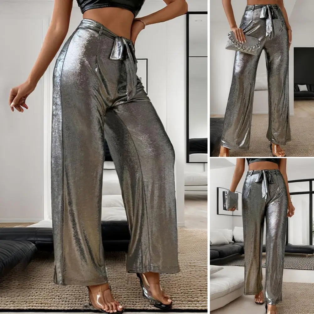 

Texture Pants Texture Wide-leg Nightclub Pants High-waist Draped Trousers for Women Elegant Lace-up Solid Color Wear Women