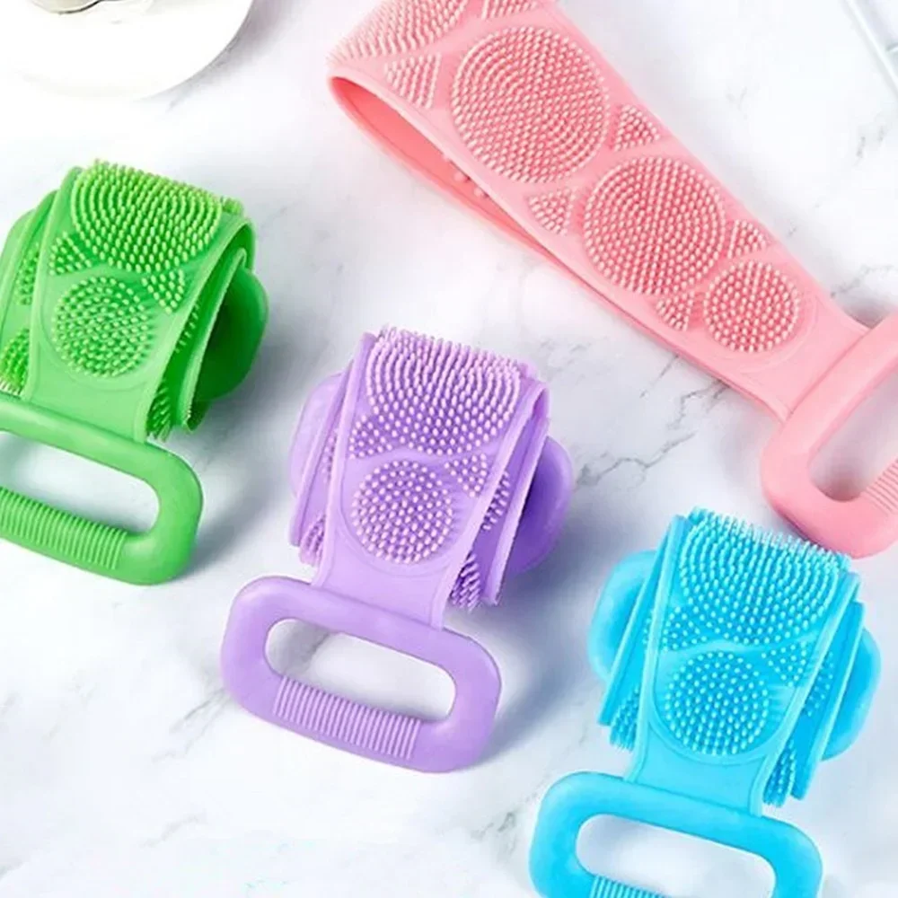 Silicone Body Scrubber Massage Brush Bath Towel Shower SPA Skin Cleaning Tool Long Rubbing Back Body Exfoliating Clean Brush