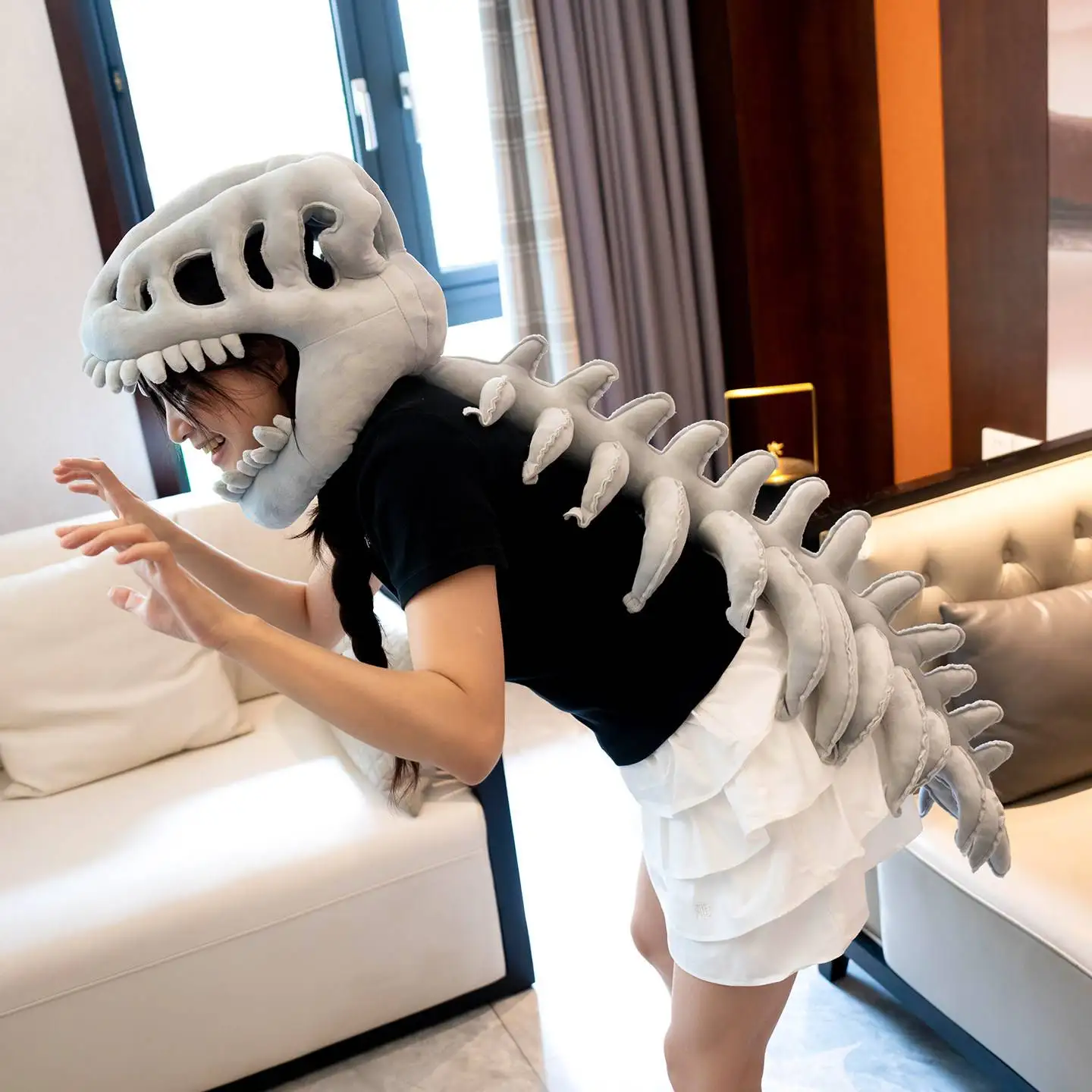 Dinosaur Skeleton Headset Plush Hat Costume Unisex Birthday Gift Internet Famous Doll Outer Skeleton Mask Performance Supplies