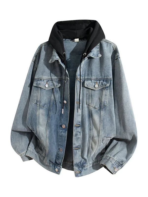 

Waed Denim Jaet with Hood for Men Spring New Sle Casual Jaet Button up Cotton Blend Youth Faion Outerwear