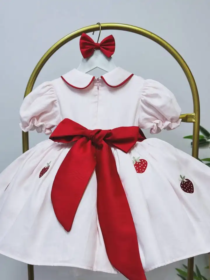 Summer girl Sweet Strawberry Red Bow Pink Puffy Dress for Casual Party Birthday Wedding Photography B638