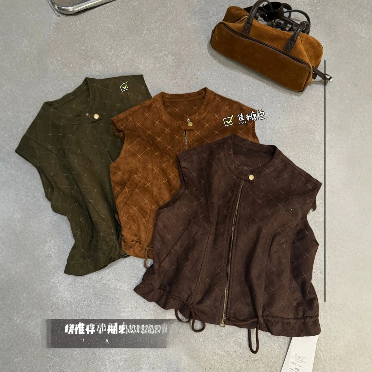 High-End European Style Embroidered Suede Workwear Vest Short Sleeveless Women's Outerwear Design Sense Drawstring Autumn Fas...
