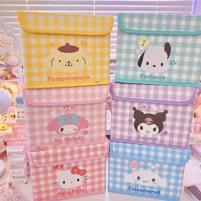 Kawaii Sanrio Desktop Storage Box Hellokitty Kuromi Cinnamoroll Cosmetic Underwear Stationery Organizer Basket Sundries Toy