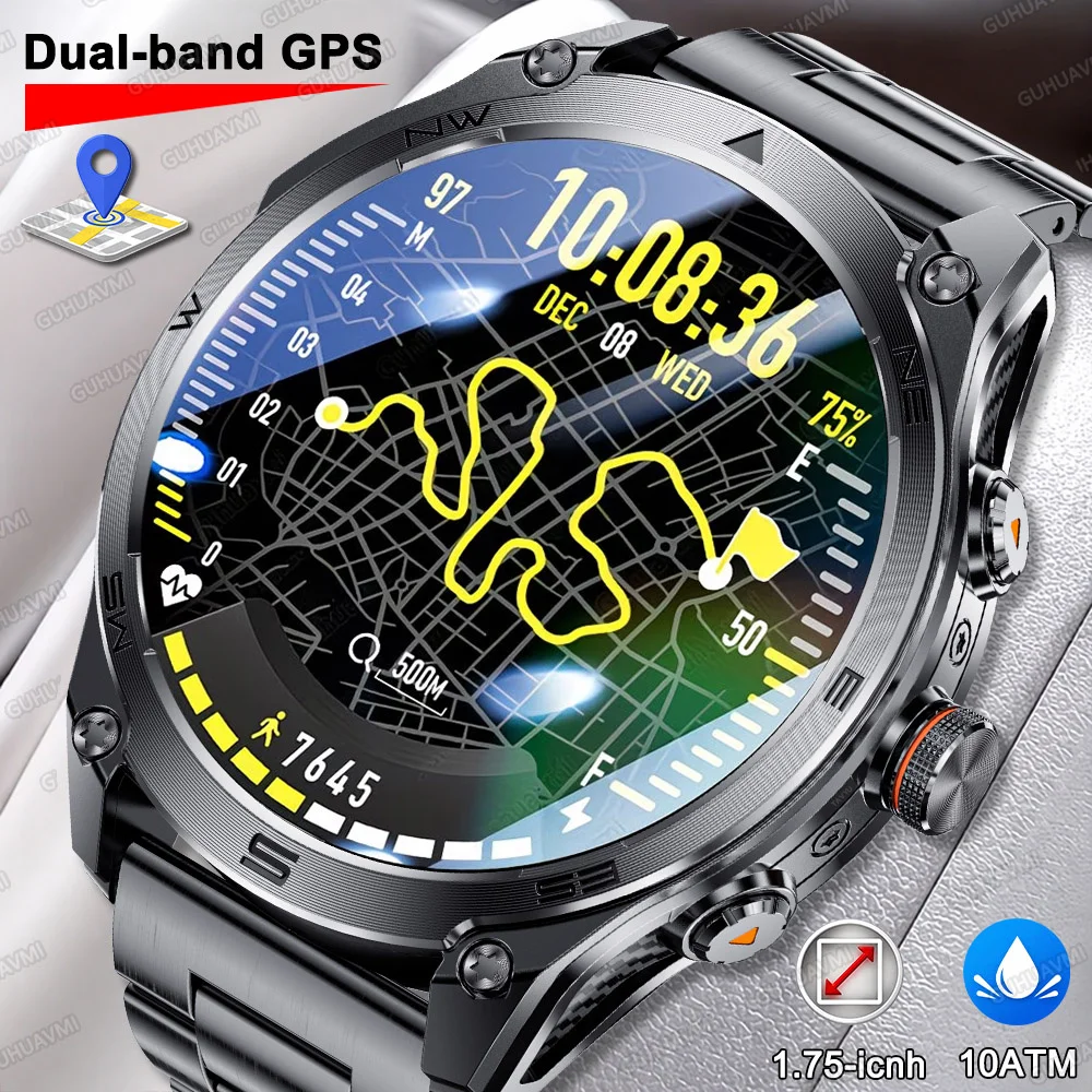 

Новые смарт-часы 2026 года с двухдиапазонным GPS, AMOLED-экраном 1,75 дюйма, для активного отдыха, водонепроницаемость 10ATM, шагомер, навигация по маршрутам, прочные часы