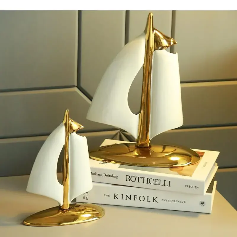 

Ceramic Handicraft Ornaments Sailboat Ferry Golden Sailing Smooth Sailing Modern Home Decoration Accessories Desktop Crafts