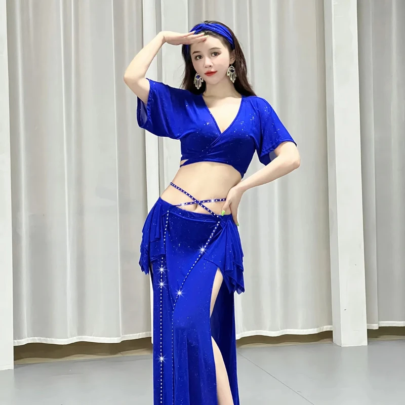 Belly Dance Clothes Suit for Women Winter Half Sleeves Top+skirt 2pcs Oriental Training Suit Female Bellydancing Wear Outfit
