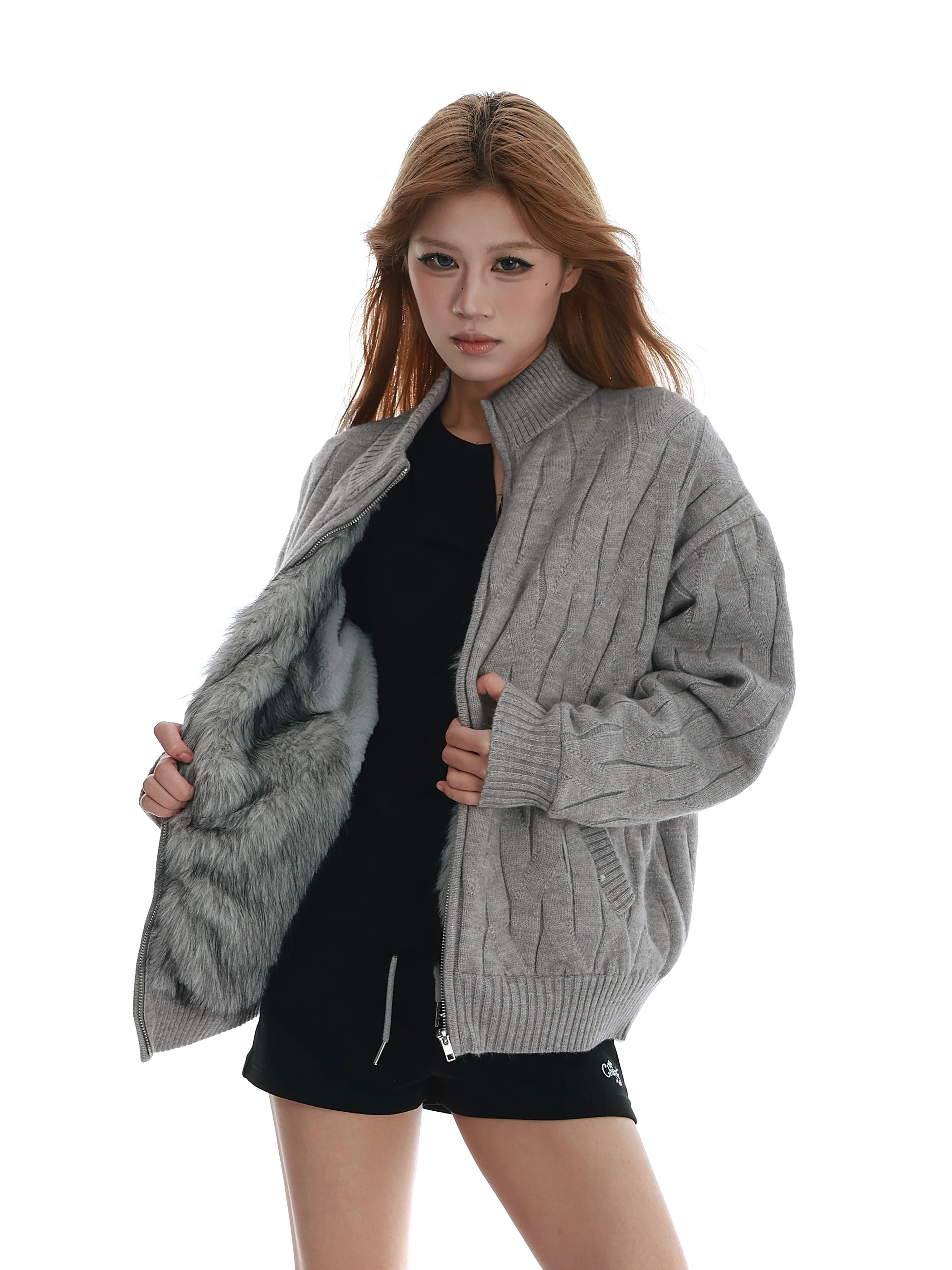 

Женский вязаный кардиган с воротником-стойкой, осенне-зимний, теплый, уютный, легкий, с эффектом люкс, свободного кроя, из мягкой ткани