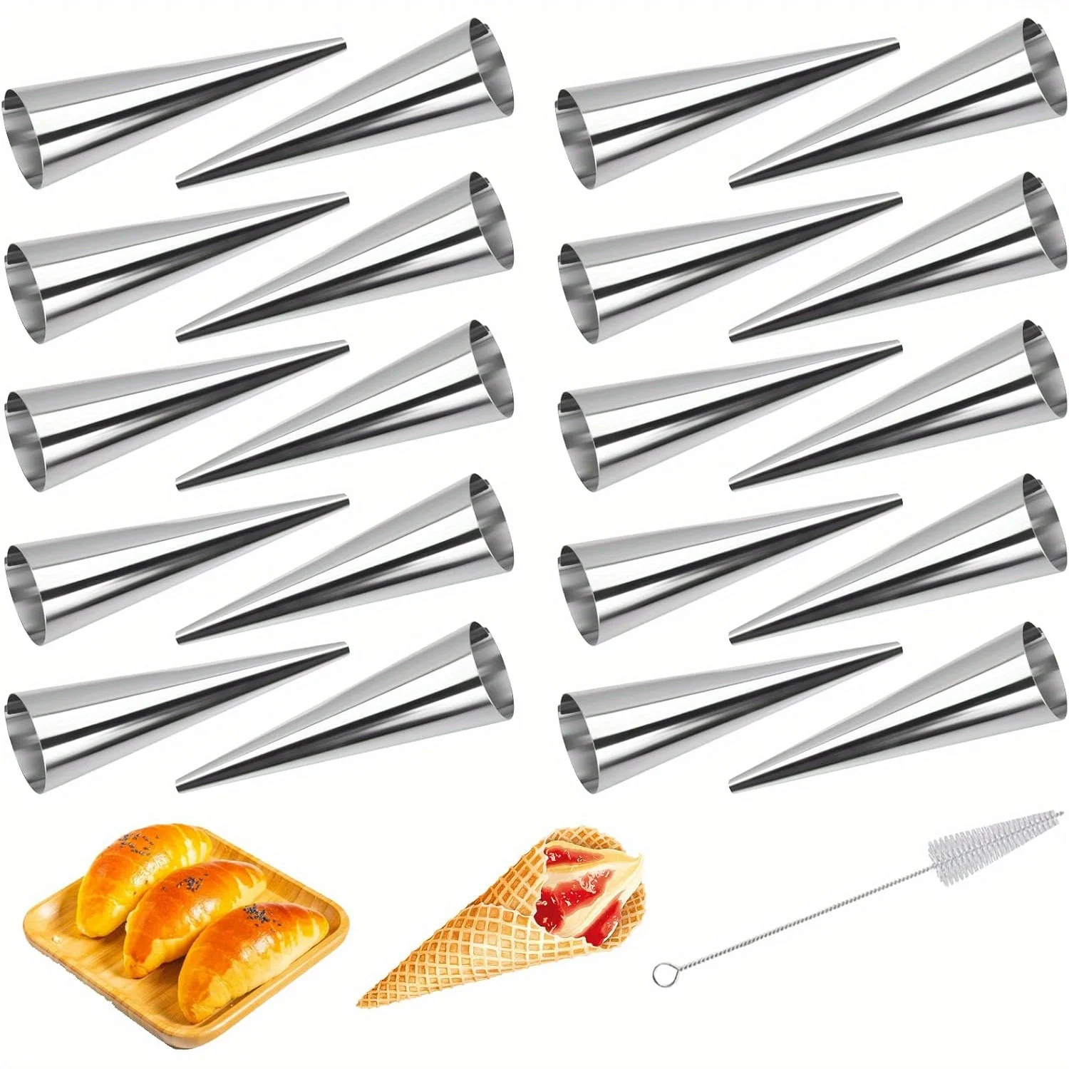 Paquet de 20 moules en corne de crème en acier inoxydable, 11.94 cm, moules à cônes de crème glacée de qualité professionnelle avec conception conique pour cônes de gaufre