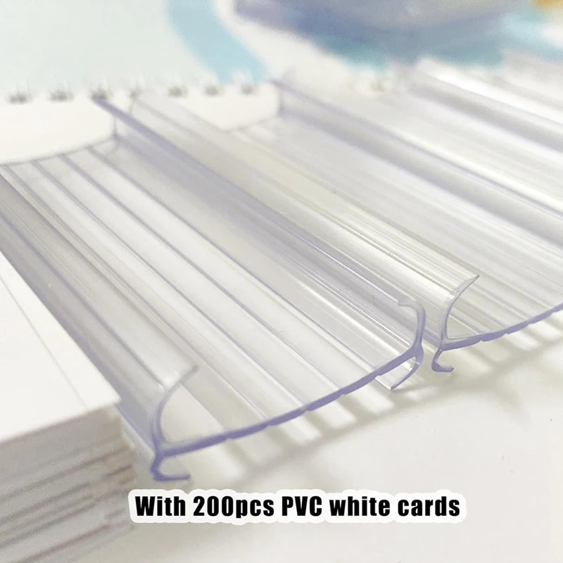 200 Pieces Wire Shelf Label Holders Set Plastic Label Shelf Clips With 200Pcs White Card Set (2.95Inch X1.18 Inch)