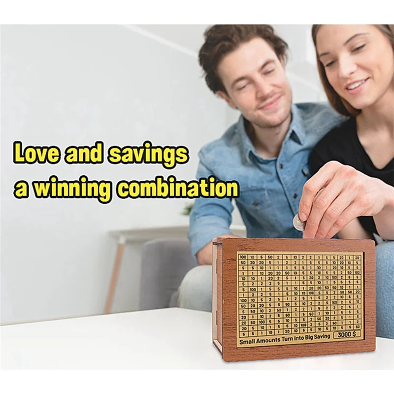 AED7-Retro Money Box Wooden Piggy Bank,Adult Piggy Bank, Money Saving Tin, Reusable Money Box