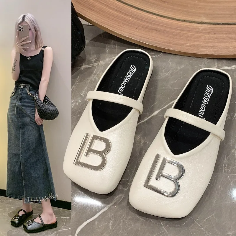 Summer Flat Women Slippers Fashion Designer Sandals Luxury Silver Shoes for Women 2024 New Ladies Shoes Zapatos De Mujer