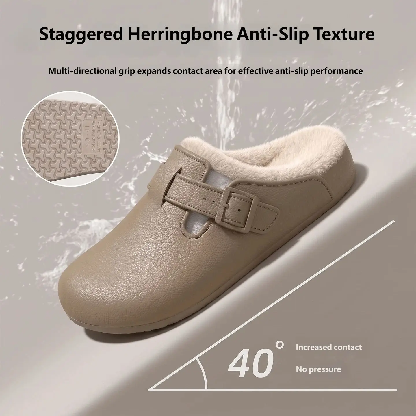 Men Fleece Lined Clogs Adjustable Buckle Waterproof Winter Slippers Indoor Outdoor Warm Mules Shoes