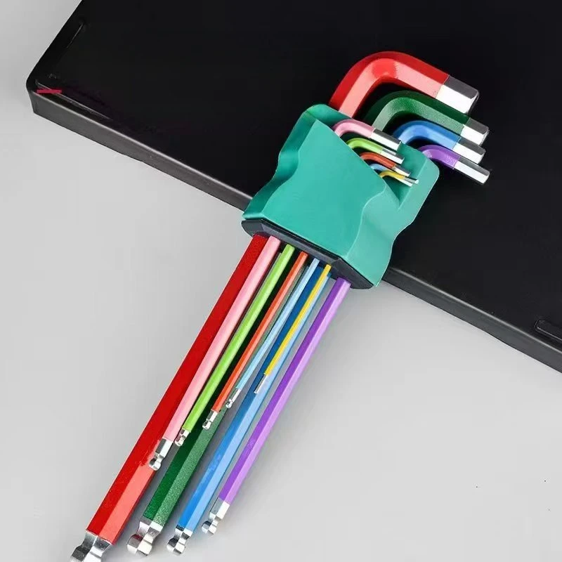 9pcs Industrial Ball End Hex Key Set, Color Coded Chrome Vanadium Steel for Automotive, Machinery, Motorcycle & Bike