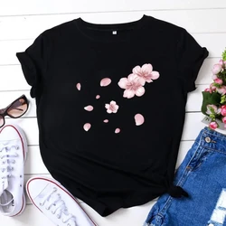 2024 Summer Fashion Cherry Blossom T-Shirt Women Harajuku  O-neck Loose Short Sleeve Tee Femme Streetwear Y2k Clothes Top Tshirt