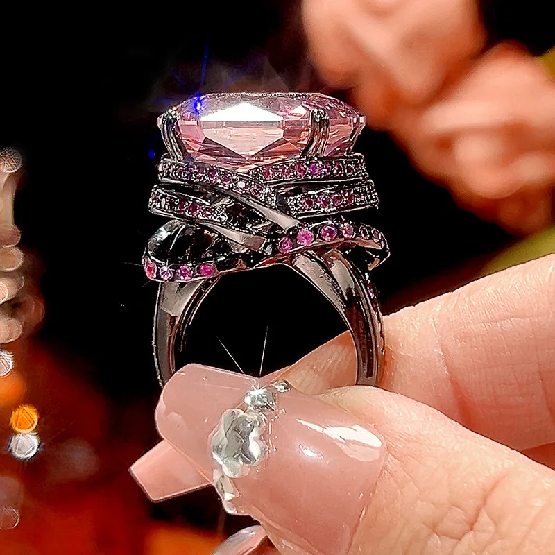 Oversized Spiral Cut Gem Ring Adjustable Green Purple 18mm Big Stone Cocktail Ring Luxury Statement Jewelry Women Fashion Gift