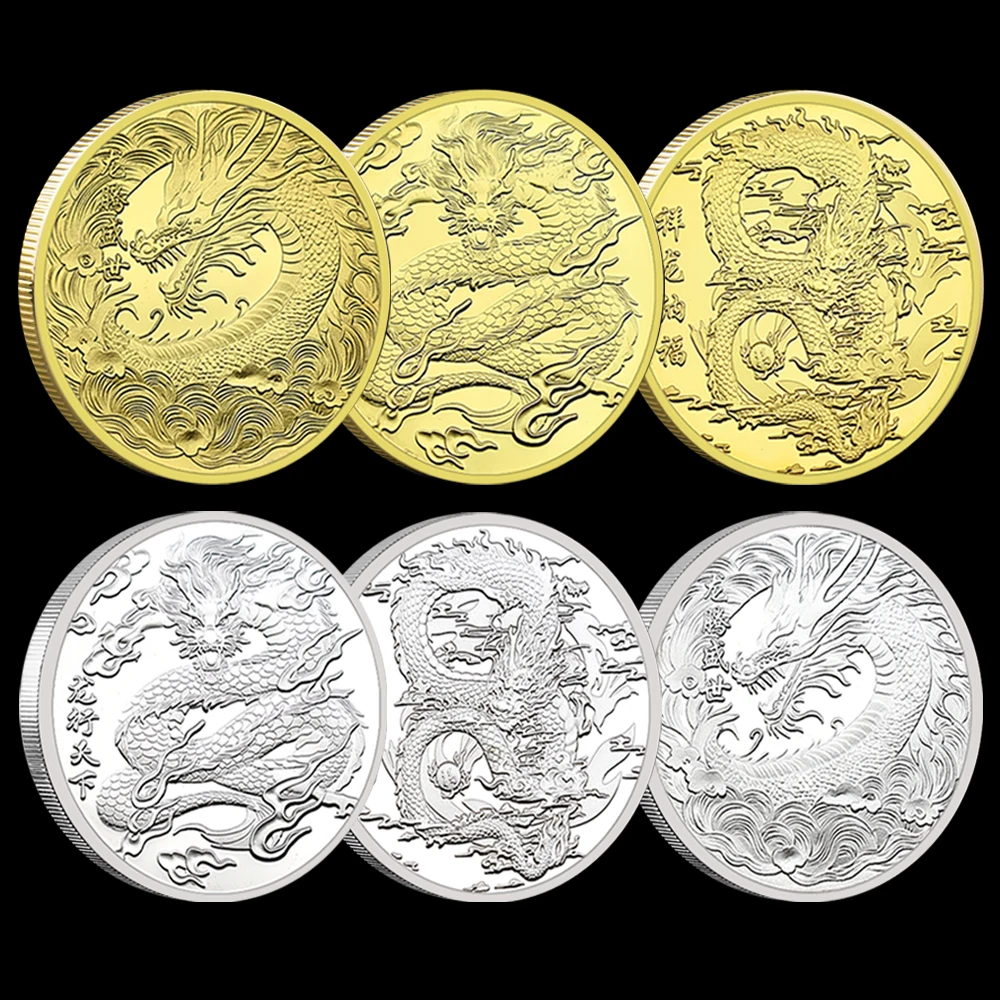 

2024 The Year of The Loong Gold and Silver Commemorative Coins Twelve Zodiac Metal Animal Medals Collect Gift