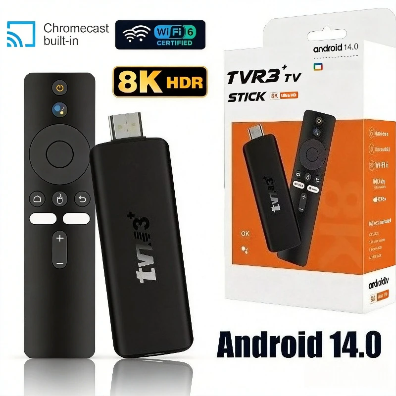 TVR3+ Android14 Smart TV Stick HDR+ 8K Dual UI Interface Rockchip RK3518 WIFI6 BT5.4 Voice Remote Streaming Media Player TV Box
