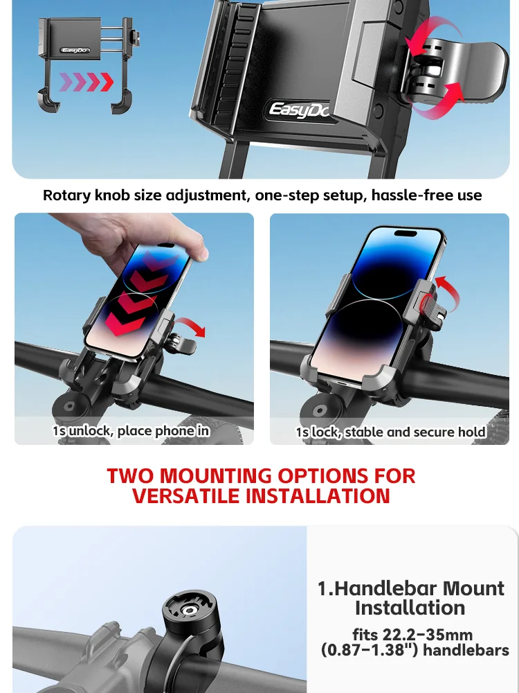 Easydo Fahrrad-Handyhalterung E-Scooter Fahrradlenker-Handyhalterung Aluminium Stoßfeste Rennrad-Vorbau-Handyhalterung für 4,7-7,2" – Detail 8