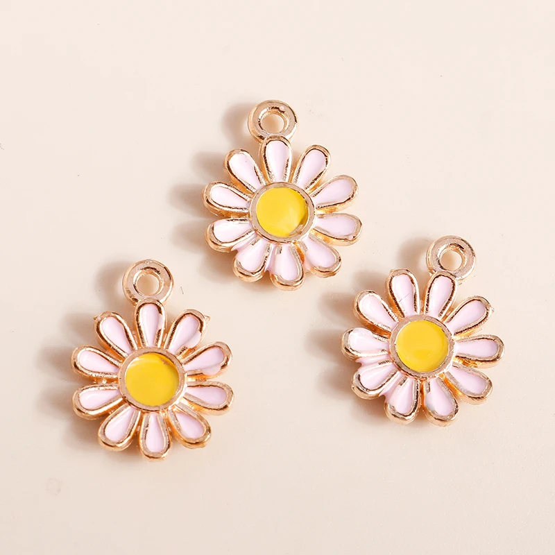 Leslie 10 Stück Emaille-Anhänger in Weiß und Gelb mit Gänseblümchen-Motiv für die Herstellung von Halsketten, Ohrringen, Armbändern, Charms, DIY-Schmuckzubehör – Detail 26