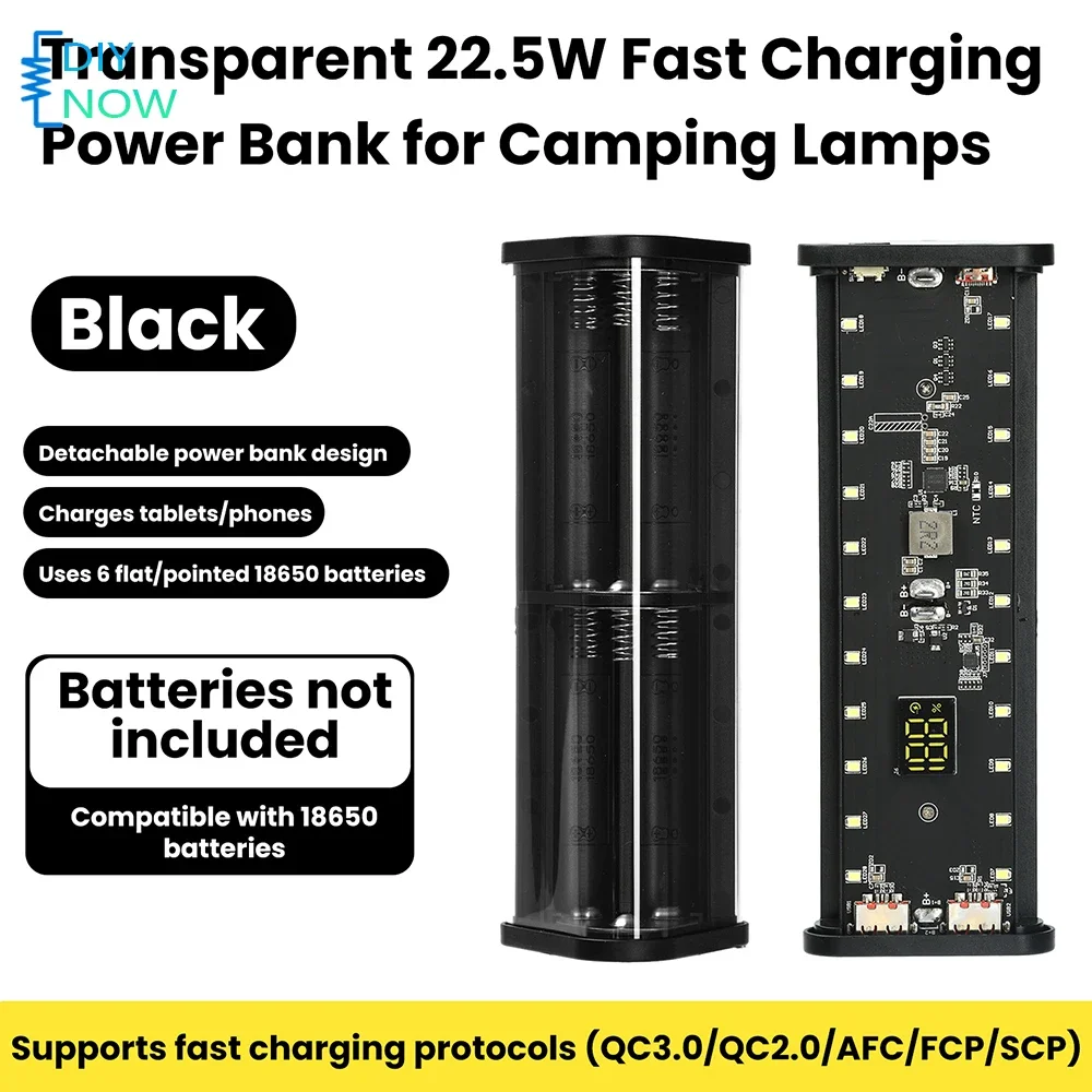 

18650 Power Bank Case Rechargeable Battery DIY Power Bank Kit PD22.5W Fast Charging Camping Light No-Solder Assembly for Outdoor