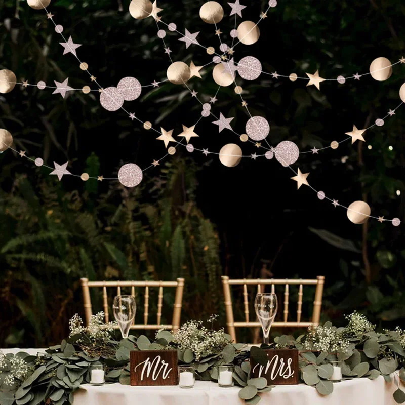 4m Christmas Garland Circle Star Paper Bunting Banner Party Hanging Craft Decoration Wedding Birthday  Room Decor Supplies
