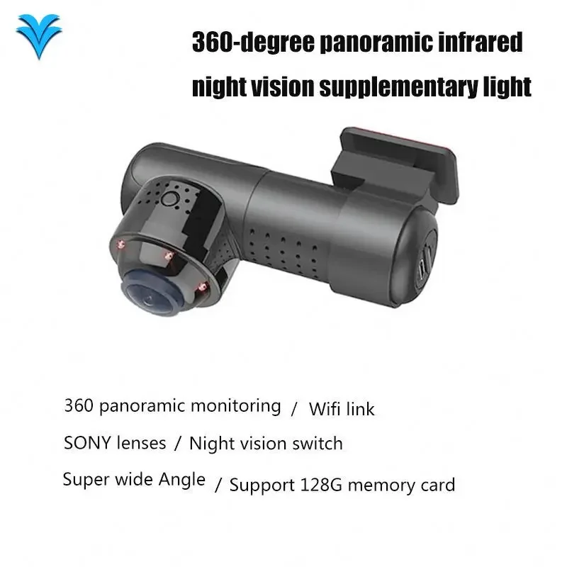 Night vision 2160P  360 degree bird view mini  fish eye panoramic car camera dvr video recorder