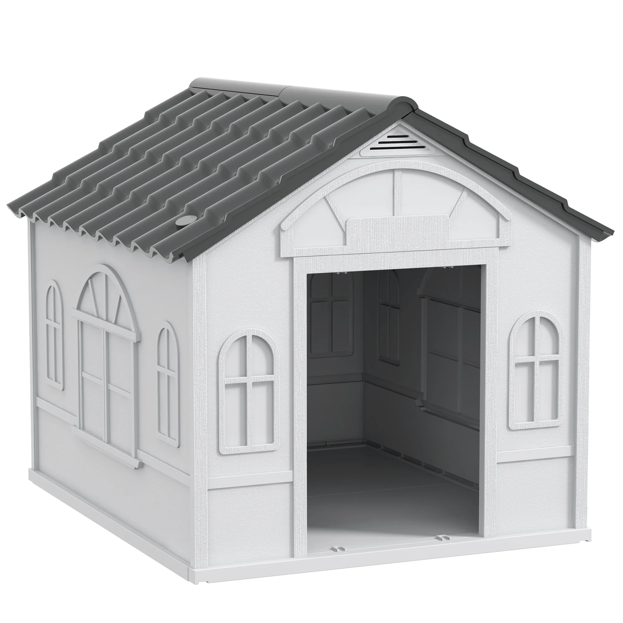 Pawhut Hondenhuis 65X75.7X63 cm met grijs-wit raampatroon