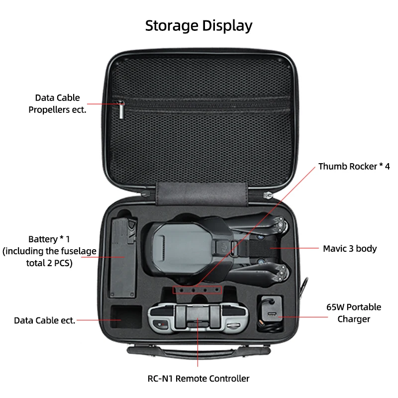 حقيبة تخزين محمولة للتحكم عن بعد ، حقيبة يد ، حقيبة كتف ، قشرة صلبة ، صندوق واقي ، طائرة بدون طيار DJI Mavic 3 ، إكسسوارات