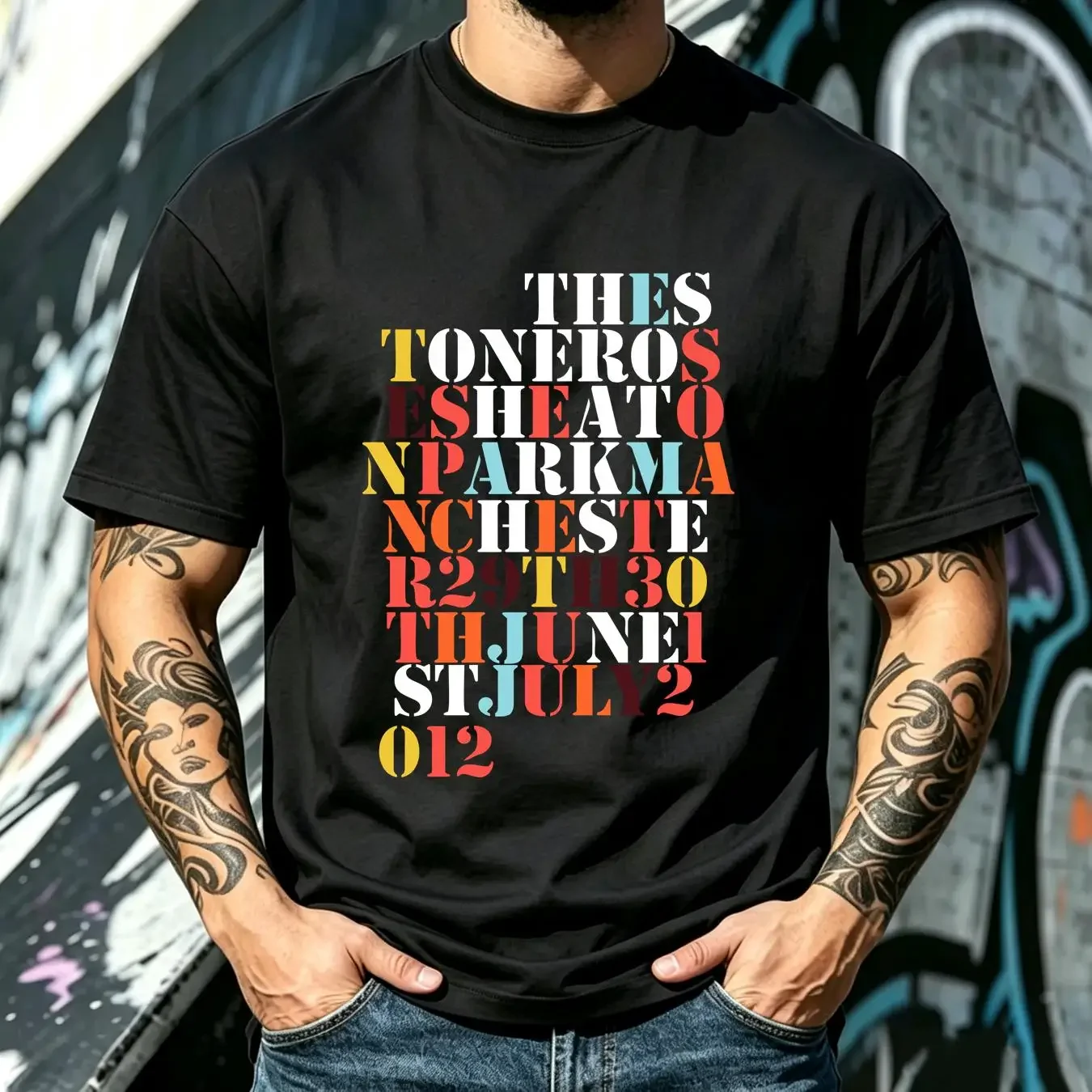 washed T Shirt The Stone Roses Heaton Park 2012 Indie Rock Band Red Men's Medium long or short sleeves vintage Washed homme