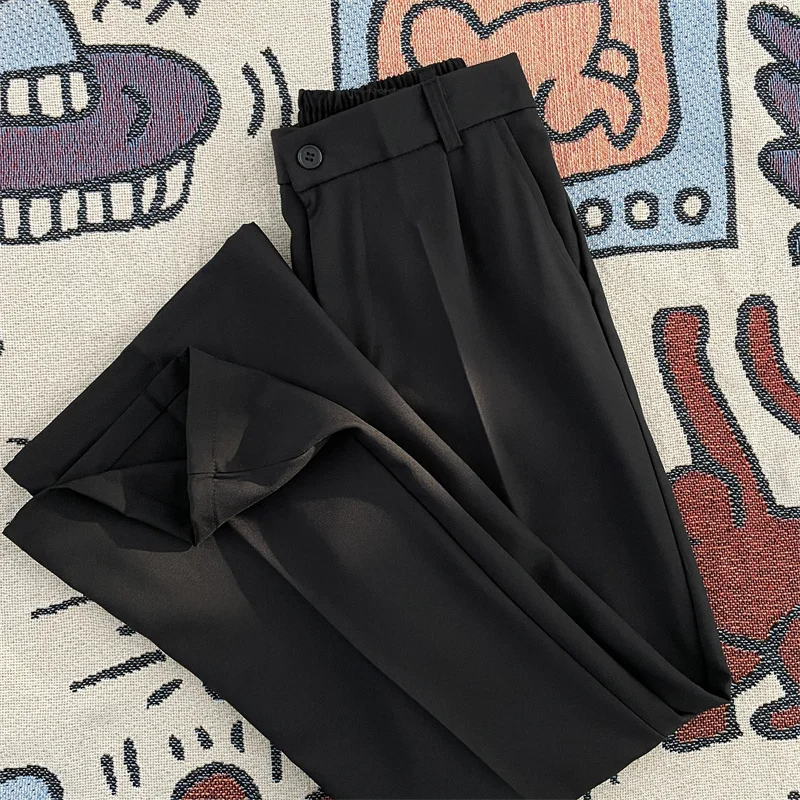 

Black Slimming Men's Spring 2024 Straight Leg Trousers Lightweight Iron-Free Wide Leg Micro Flared Suit Pants Drapey Style
