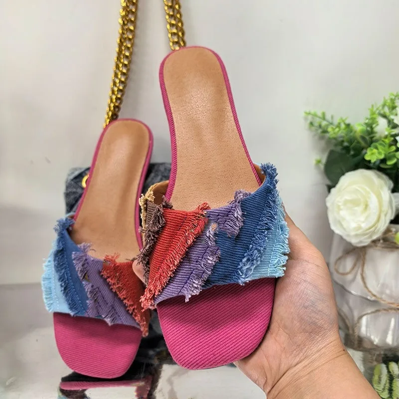 2026 New Sandwich Round Head Fish Mouth women's sandals Metal Splicing Pattern Flat Flat Slippers for Women's Shoes