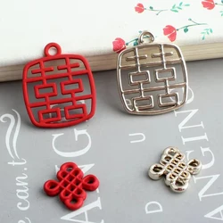 10pcs Diy Enamel Double Happiness Chinese Knot Charms For Earrings Necklace Pendant Handmade Jewelry Making Jewellery Material