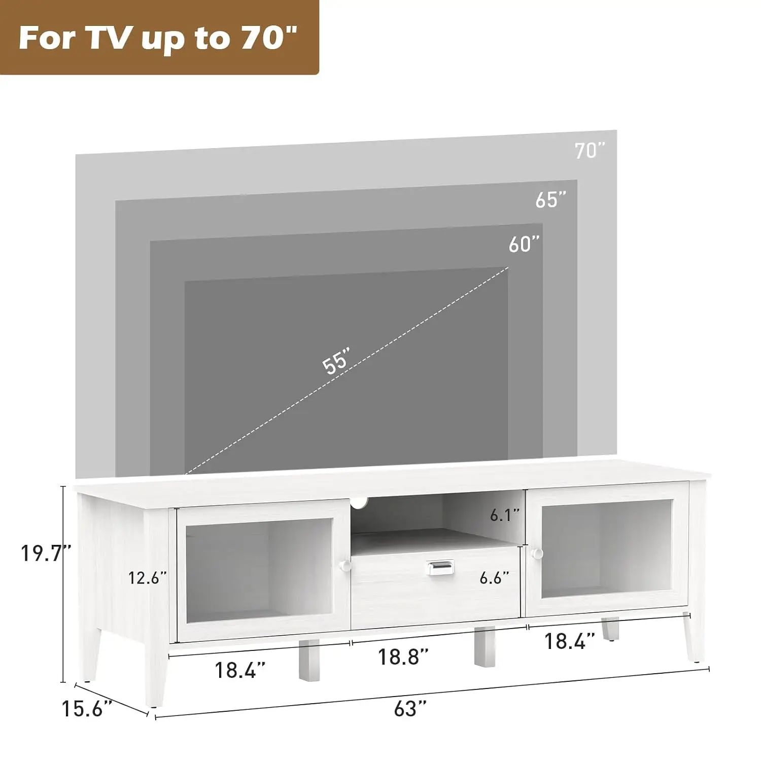 Modern TV Stand & Coffee Table Set with Glass Door & Storage Drawer for Living Room up to 65