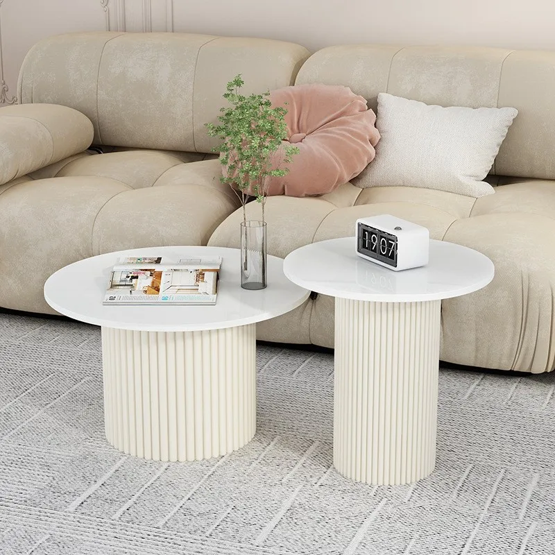 Modern Simple Small Apartment Side Table Home French Round Coffee Table Living Room Nordic Cream Style Slate Coffee Table 2024