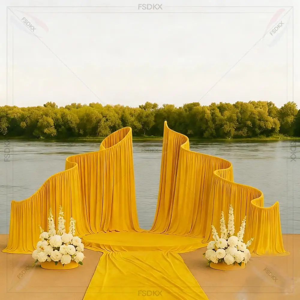 

FSDKX Wedding Stage Decoration New Arrival Wedding Stainless steel Backdrop With Fabric Decotive