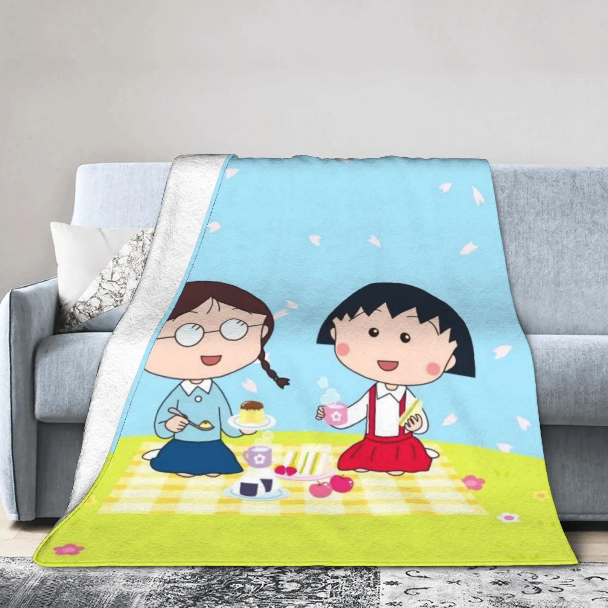 Marukos Sakura Picnic Spring Friendship Plush Blanket  Funny Throw Blanket for Home Hotel Sofa  125*100cm Plush Thin Quilt,