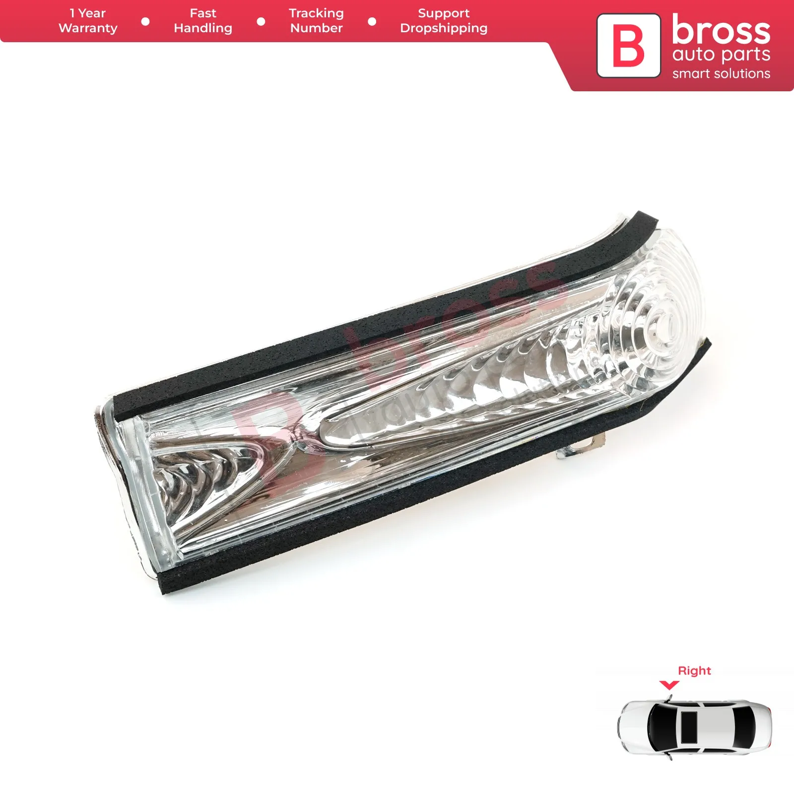 

Bross BSP908-2 Side Door Wing Mirror Indicator Lamp White Lens RIGHT 71765377, 95511534, 1428577 for Fiat Doblo 2 Opel Combo D