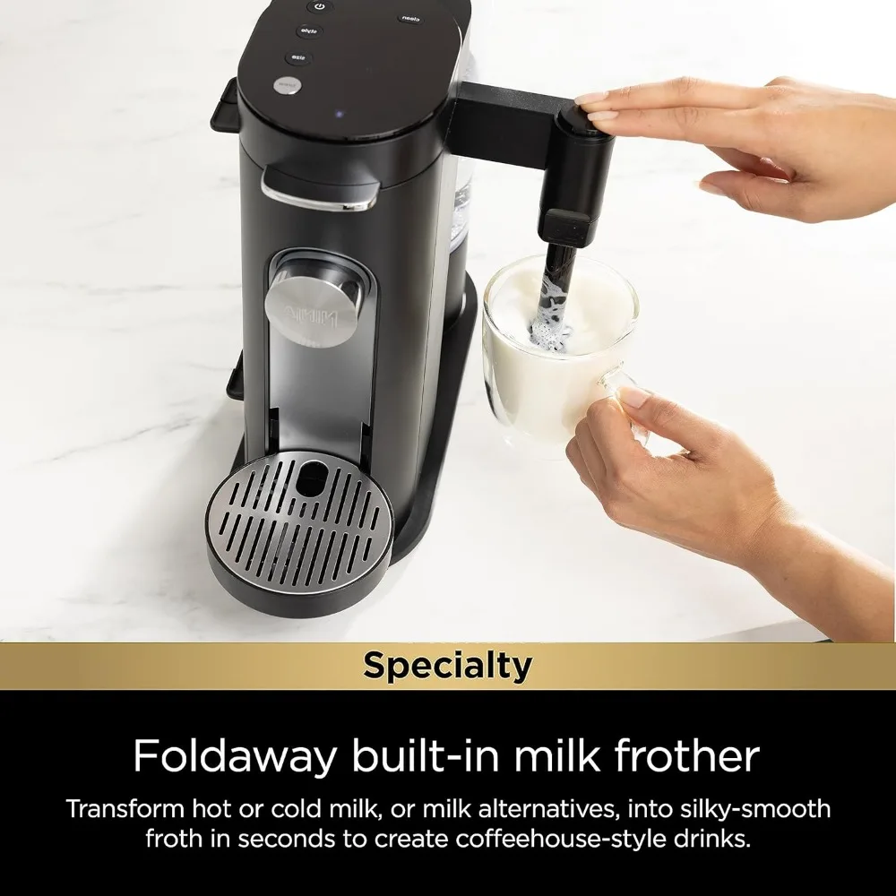 Especialidade Single-Serve Cafeteira, K-Cup Pod Compatível, Brews Grounds, Design Compacto, Built-In Leite Frother Máquina de Café