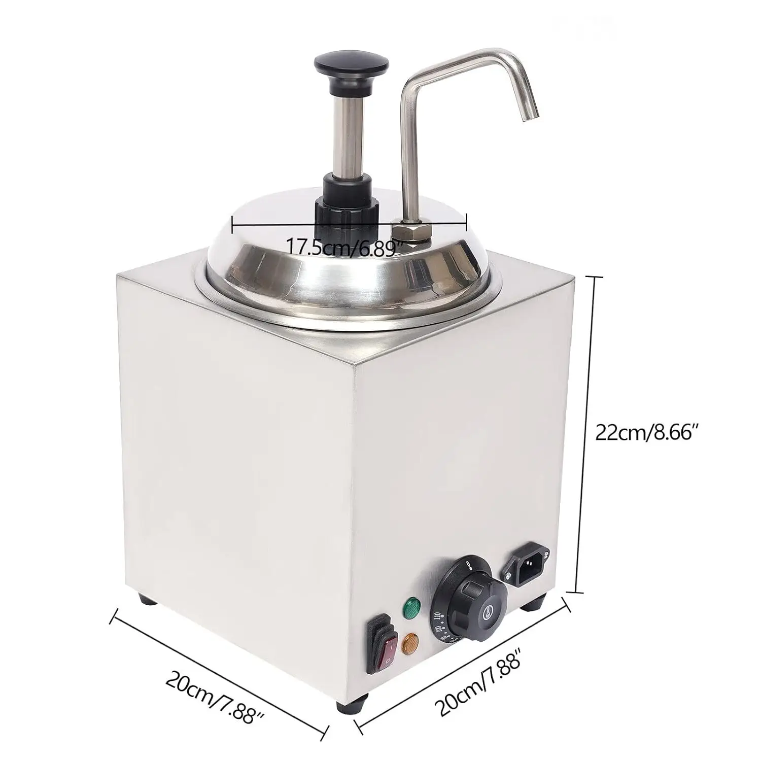 Kaasdispenser met pomp, 2,6 Qt capaciteit Nacho kaasverwarmer met pomp, 650 W Hot Fudge Warmer, roestvrij staal heet