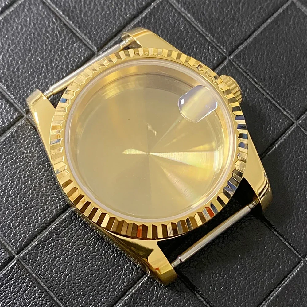 High Quality New Golden 36mm Oyster Perpetual Watch Case Dense/Transparent Bottom Sapphire Glass Fits NH35 NH36 Movement Parts