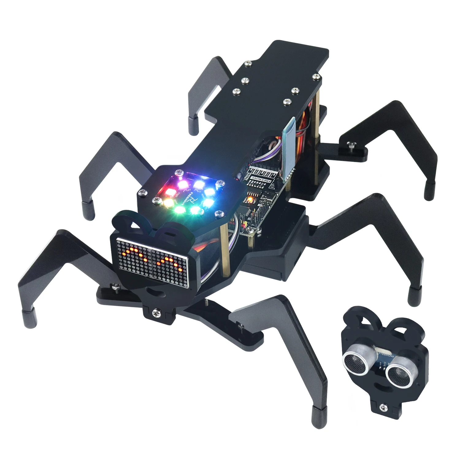 Freenove Robot Ant Kit for Arduino, Dot Matrix Expressions, Ultrasonic Obstacle Avoidance, Colorful Lights, IR Remote, App, STEM