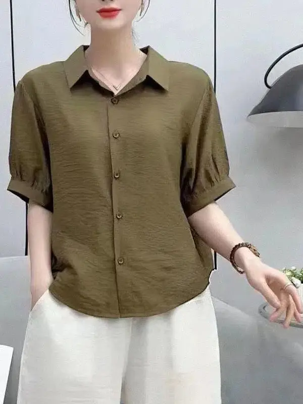 

Loose Materni irt Summer 2025 mid Sve Women's Top Slimming Belly Cover Faionable Versatile Casual Sle Straight Cut