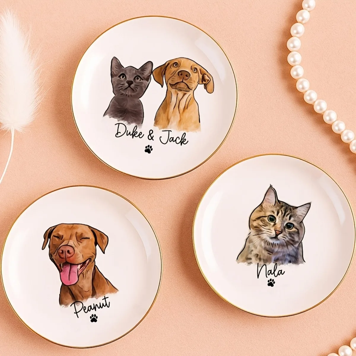 Custom Pet Portrait Ceramic Decor Plate, Personalized Gift
