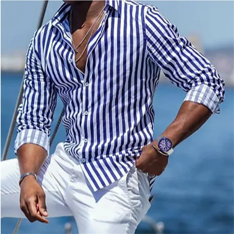 2027 Fashion Lapel Shirt Striped Plaid Blue Green Shirt Tiger Totem Black White HD Pattern Cuban Broken Collar Fashion Popular