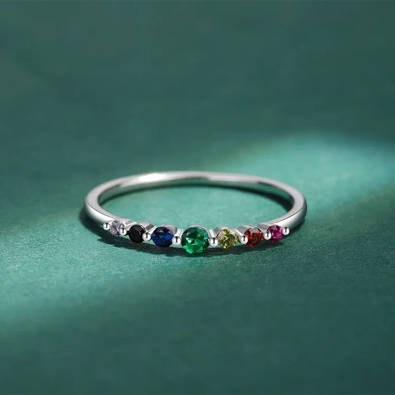 NEW Classic Rainbow Ruby Emerald Sngle Row Full of Diamonds Couples Ring For Women Original Sterling Silver Gift Party Jewelry