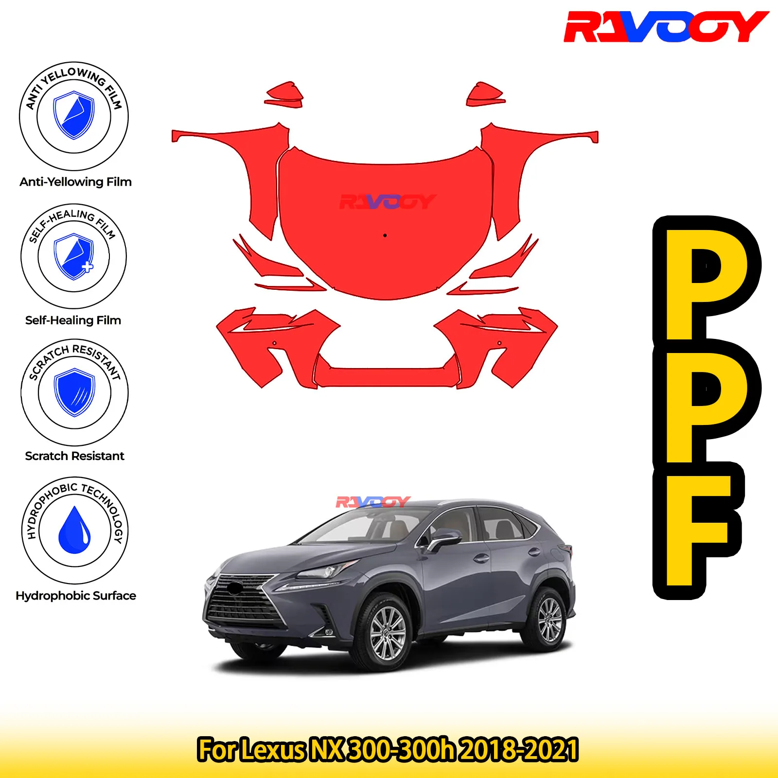 

For Lexus NX 300-300h 2018-2021 Glossy Matte Black Precut front PPF Kit Paint Protection Film